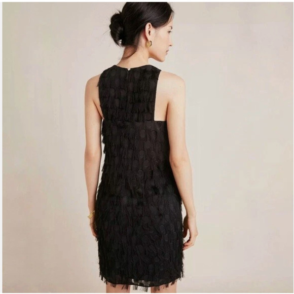 Anthropologie Dress 12 Black Roxie Fringe Textured Sleeveless Party Flapper - Picture 11 of 11